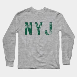 NYJ in Distressed Green text Long Sleeve T-Shirt